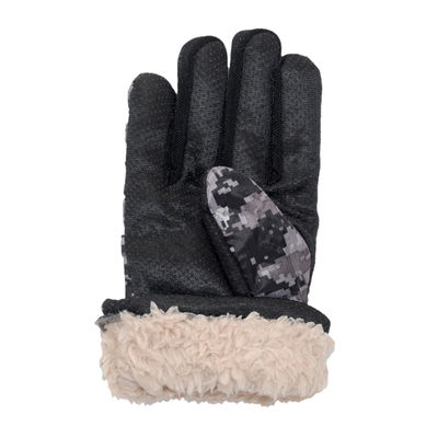 Grey Windproof Riding Biking Winter Full Finger Warm Winter Gloves With Fur Lining Inside for Men