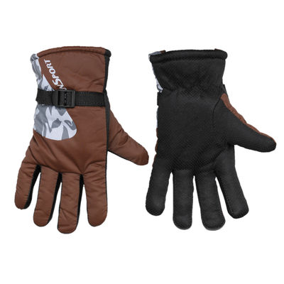 Brown Windproof Riding Biking Winter Full Finger Warm Winter Gloves With Fur Lining Inside for Men