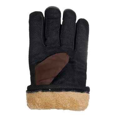 Brown Windproof Riding Biking Winter Full Finger Warm Winter Gloves With Fur Lining Inside for Men