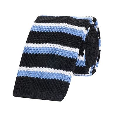 Tiekart men blue striped knitted skinny slim tie