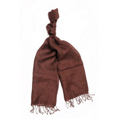 Tiekart men brown plain solids linen scarf