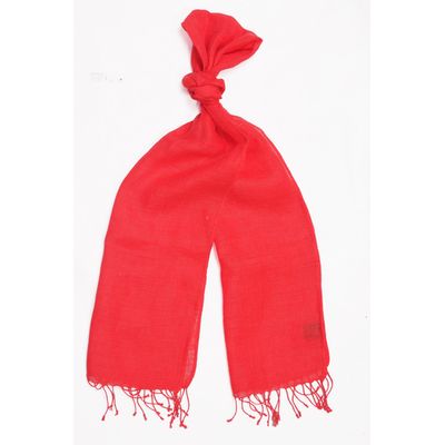 Tiekart men red plain solids linen scarf