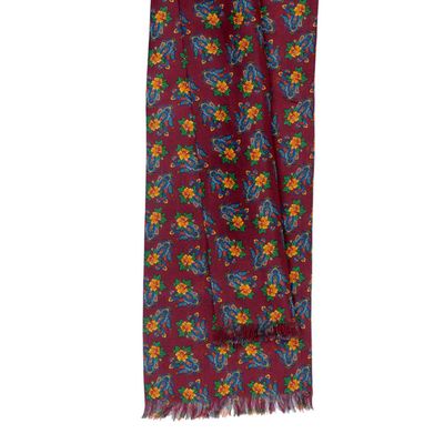 Tiekart men maroon floral silk long scarf