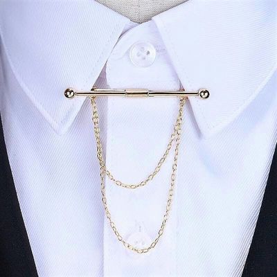 Tiekart Men Tasseled Chain Gold Collar Bar 