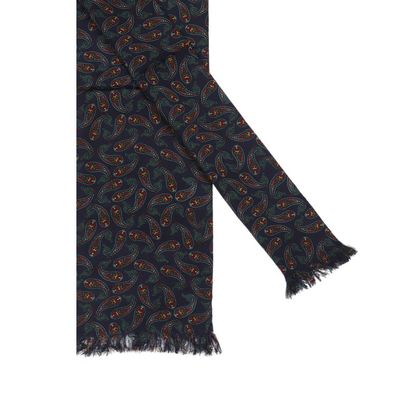 Silk Long scarf for Men - Navy Blue Paisley design