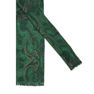 Silk Long scarf for Men - Green Paisley design