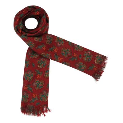 Silk Long scarf for Men - Orange Paisley design