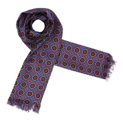 Silk Long scarf for Men - Blue & Maroon Geometrical design