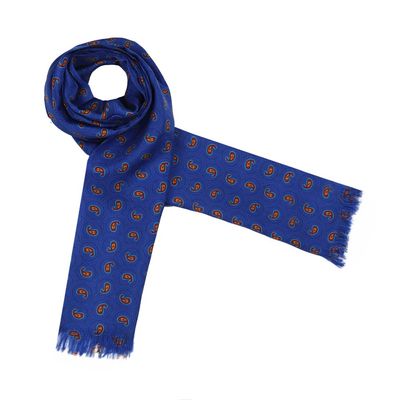 Silk Long scarf for Men - Blue Paisley design