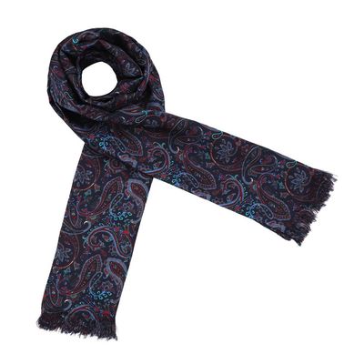 Silk Long scarf for Men - Navy Blue Paisley design