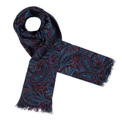 Silk Long scarf for Men - Blue Paisley design