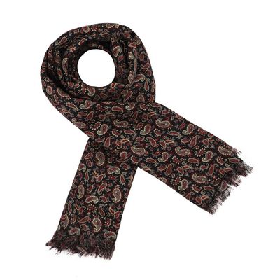 Silk Long scarf for Men - Black Paisley design