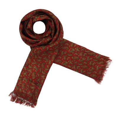 Silk Long scarf for Men - Orange Paisley design