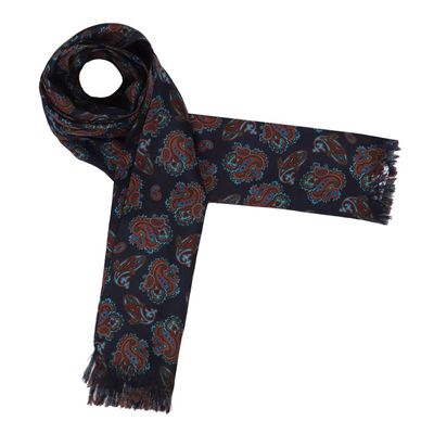 Gray Blue Paisley Mens Silk Scarf - Designer neck scarf for