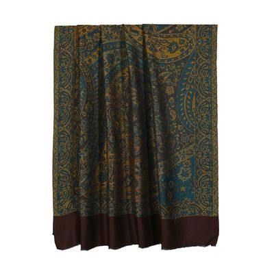 Modal silk kani jal shawl (kashmiri) - Green & Brown