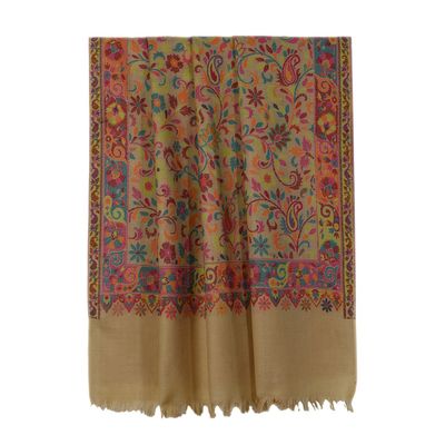 Pashmina kani jal shawl - Natural/Multi