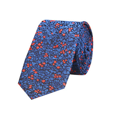 Blue Floral Formal Skinny Microfiber Necktie for Men