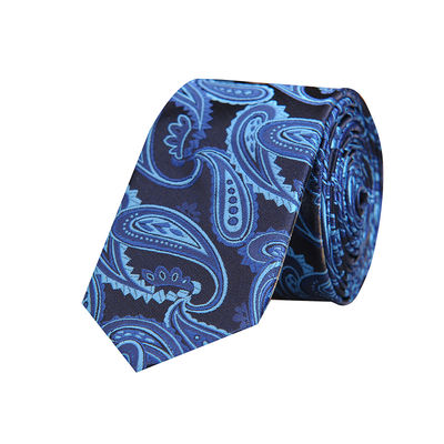 Blue Paisely Formal Skinny Microfiber Necktie for Men