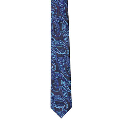 Blue Paisely Formal Skinny Microfiber Necktie for Men