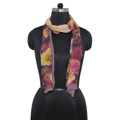 Tiekart women multi floral wool+silk scarf