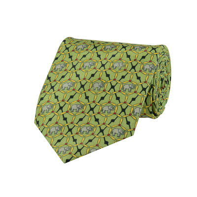 Tiekart men green ethnic silk tie