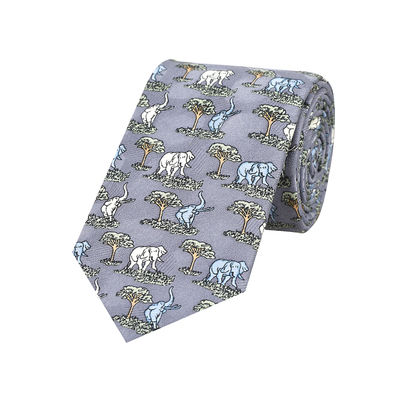 Silk Tie - Grey Elephant print silk ties for men