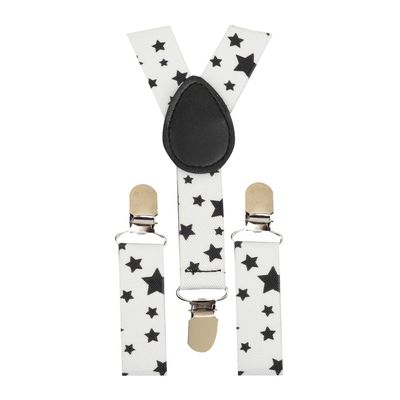 Tiekart - Suspenders for kids Printed Stars  - White & Black