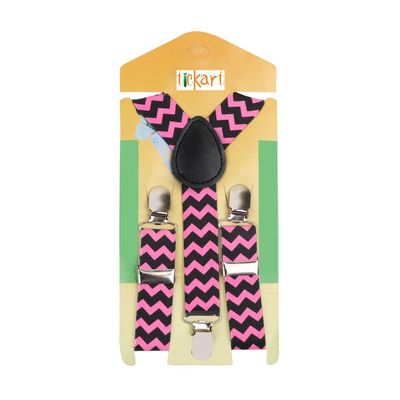 Tiekart - Suspenders for kids Printed Zig Zag  - Pink & Black