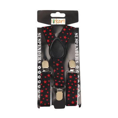 Tiekart - Suspenders for kids Printed Stars  - Black & Red