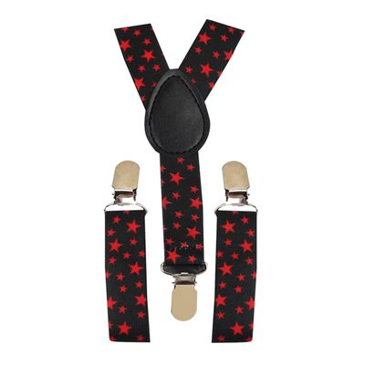 Tiekart - Suspenders for kids Printed Stars  - Black & Red