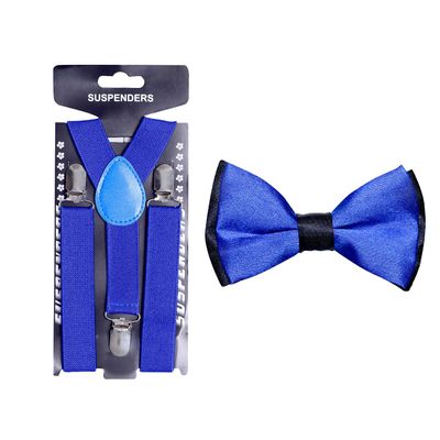 Tiekart kids blue plain solids  bow tie+suspenders