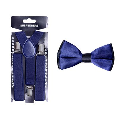 Tiekart kids blue plain solids  bow tie+suspenders