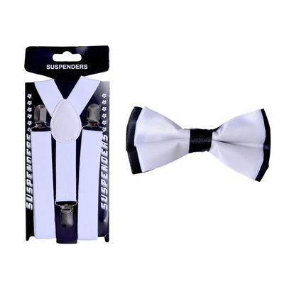 Tiekart kids white plain solids  bow tie+suspenders