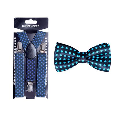 Tiekart kids blue polka dot  bow tie+suspenders