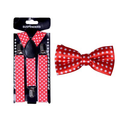 Tiekart kids red polka dot  bow tie+suspenders