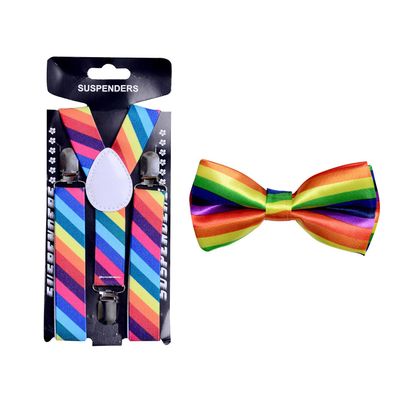 Tiekart kids multi striped  bow tie+suspenders