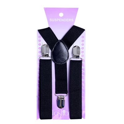 Tiekart kids black & white plain solids  bow tie+suspenders