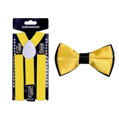 Tiekart kids yellow plain solids  bow tie+suspenders