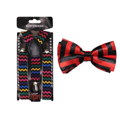 red suspenders bow tie check combo for kids