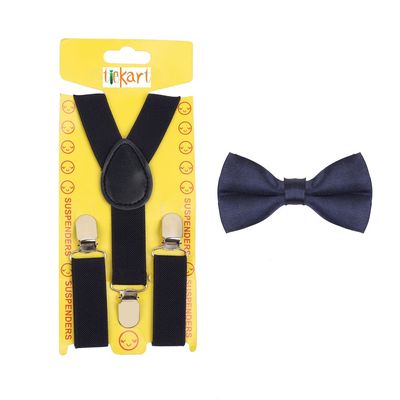 Tiekart - Kids Solid color suspender+bowtie combo - Blue