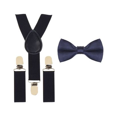 Tiekart - Kids Solid color suspender+bowtie combo - Blue