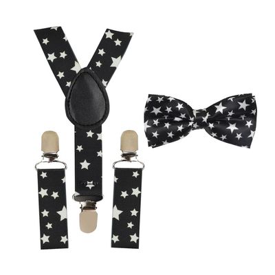 Tiekart - Kids Printed Star design suspender+bowtie combo - Black & White