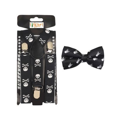 Tiekart - Kids Printed Funky design suspender+bowtie combo - Black & White