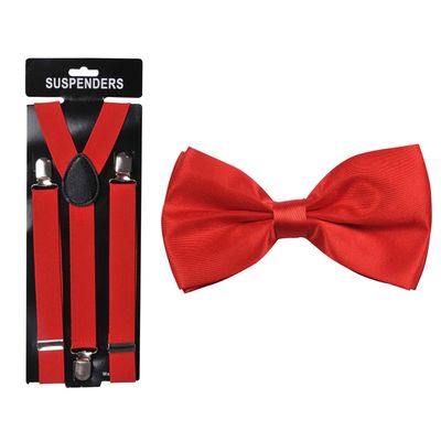 Tiekart cool combos red plain solids  bow tie+suspenders