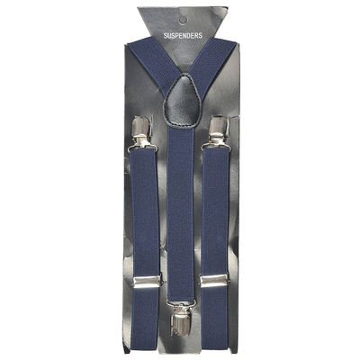 A Cool Combo Set of Navy Blue Satin Plain Bow Tie and Plain Navy Suspender for Men