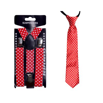 Tiekart kids red polka dot  tie+suspenders