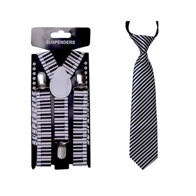 Tiekart kids black & white   tie+suspenders