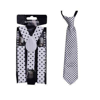 Tiekart kids black & white polka dot  tie+suspenders