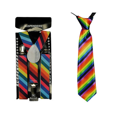 Rainbow Striped Suspender Tie Combo Set for Boys