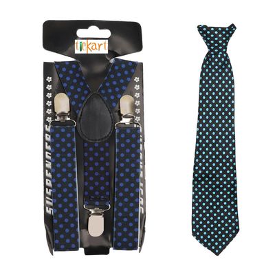 Tiekart - Kids Printed Polka dots design suspender+bowtie combo - Blue